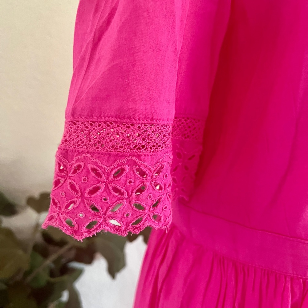 Gap Pink Eyelet Lace Button-Front Midi Dress w/ Slip - Size Small - Picture 6 of 8